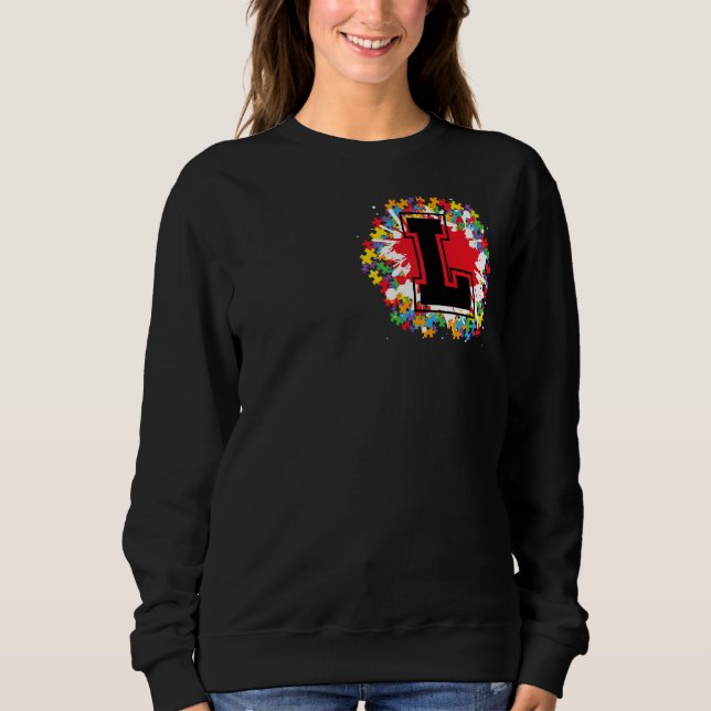 Personalised Autism Awareness Initial L Letter Mon Sweatshirt (Front)