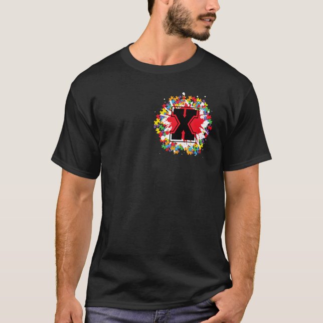 Personalised Autism Awareness Initial X Letter Mon T-Shirt (Front)