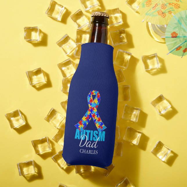 Personalised Autism Dad Blue Bottle Cooler (In Situ Summer)
