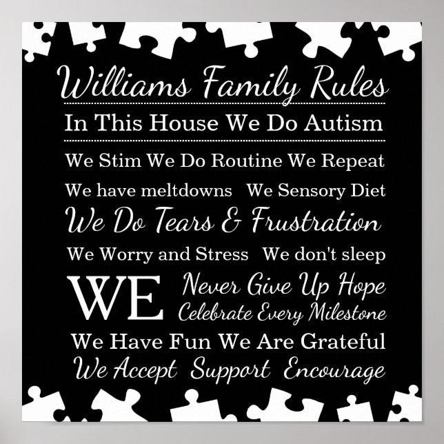Personalised Autism Family Rules Poster (Front)
