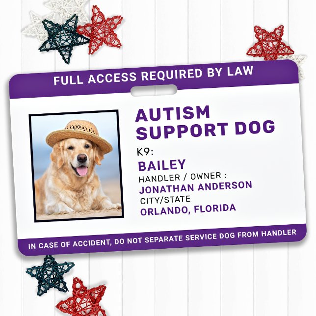 Personalised Autism Support Service Dog ID Photo Badge (Creator Uploaded)
