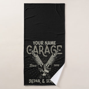 Personalised Auto Mechanic Garage Retro Spark Plug Bath Towel Set