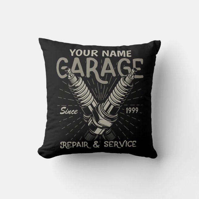 Personalised Auto Mechanic Garage Retro Spark Plug Cushion (Front)