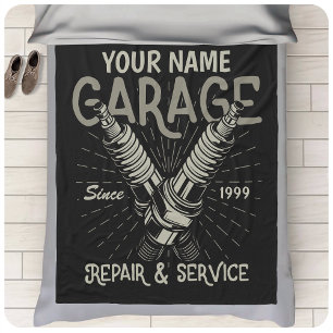 Personalised Auto Mechanic Garage Retro Spark Plug Fleece Blanket