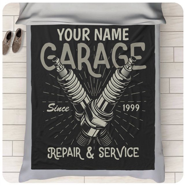 Personalised Auto Mechanic Garage Retro Spark Plug Fleece Blanket (Creator Uploaded)