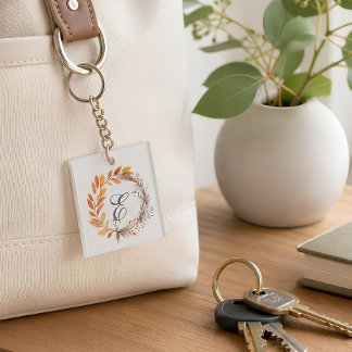 Personalised Autumn Botanical Monogram Key Ring