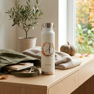 Personalised Autumn Botanical Monogram Water Bottle