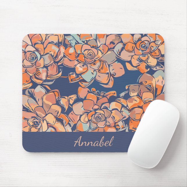 Personalised Autumn Botanicals Earthy Neutral Navy Mouse Pad (With Mouse)