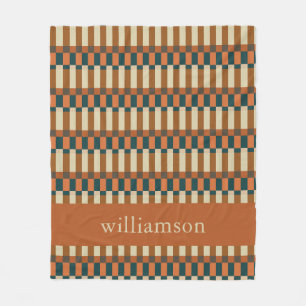 Personalised Autumn Brown Geometric Check Pattern Fleece Blanket