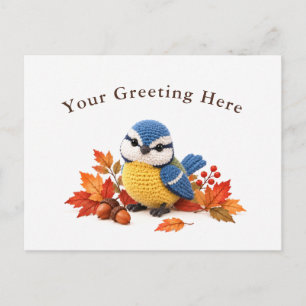 Personalised Autumn Crochet Blue Tit Postcard