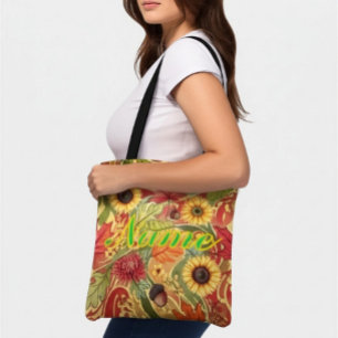 Personalised Autumn Custom Name Fall Floral Tote Bag