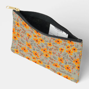 Personalised Autumn Fall Floral Pattern SageGreen Accessory Pouch