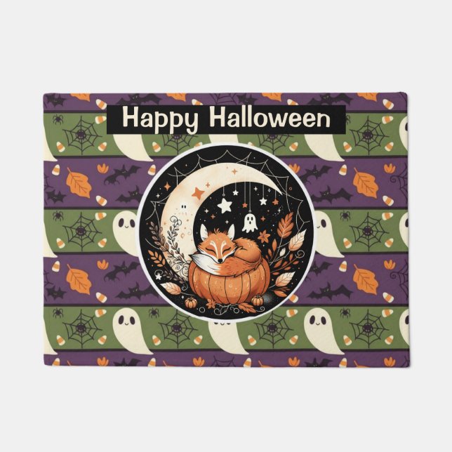 Personalised Autumn Fox with Cute Ghosts Doormat (Front)