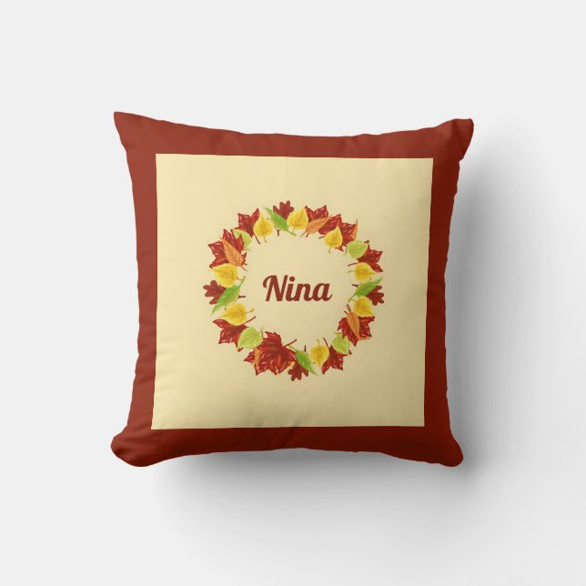 Personalised Autumn Leaf  Simple Keepsake Cushion (Front)