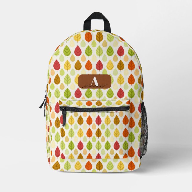 Personalised Autumn Leaves Kids Printed Backpack (Front)