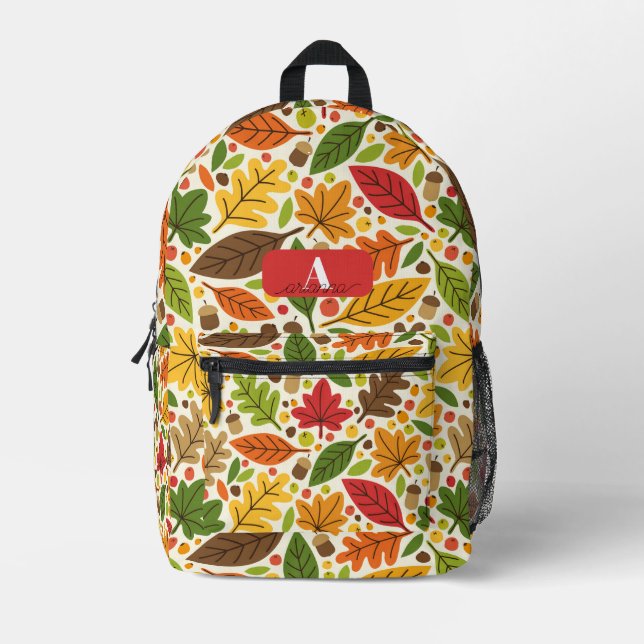 Personalised Autumn Leaves Kids Printed Backpack (Front)