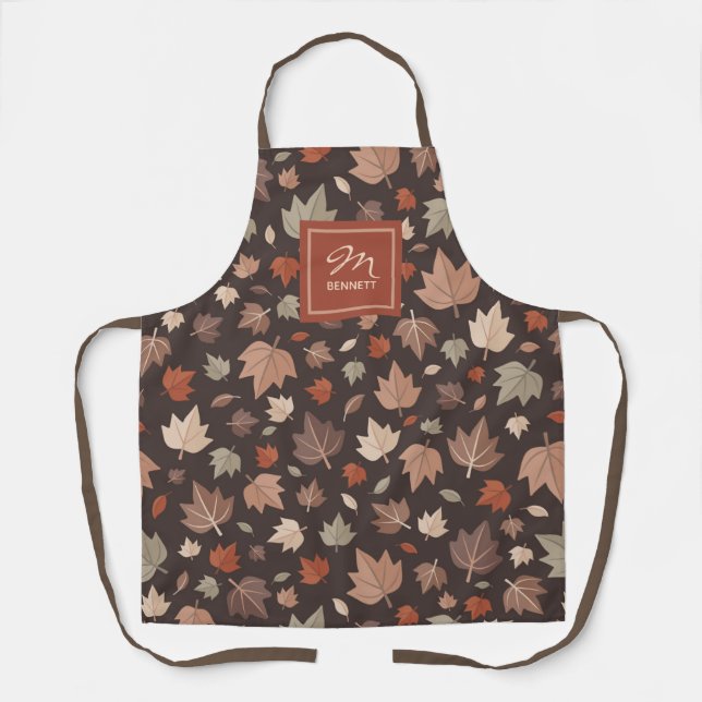 Personalised Autumn Leaves Monogram Apron (Front)