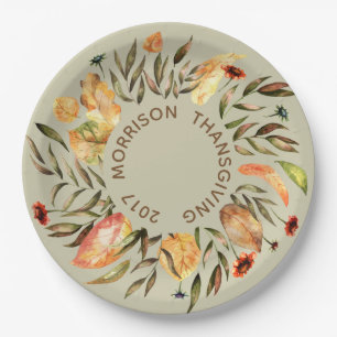 Personalised Autumn Leaves Wreath Paper Plate