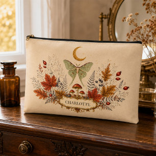 Personalised Autumn Luna Moth Witchy Botanical Accessory Pouch