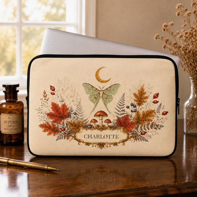 Personalised Autumn Luna Moth Witchy Laptop Sleeve (Personalized Autumn Luna Moth Witchy Laptop Sleeve)