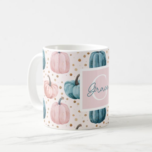 Personalised Autumn Mug with Pumpkins Pattern (Front Left)