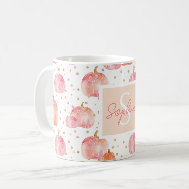 Personalised Autumn Mug with Pumpkins Pattern (Front Left)