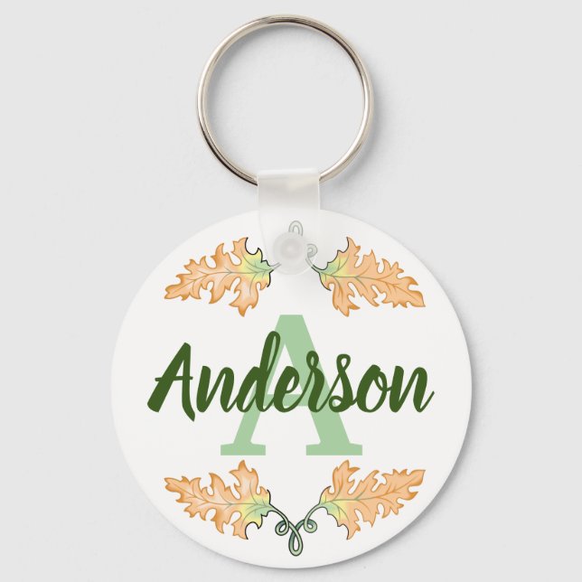 Personalised Autumn Oak Leaves Key Ring (Front)