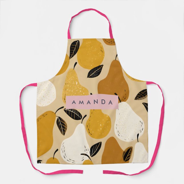 Personalised Autumn Pear Fruit Design Apron (Front)
