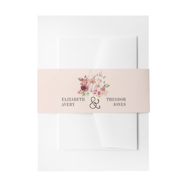 Personalised Autumn Pink Burgundy Pumpkin Invitation Belly Band (Front Example)