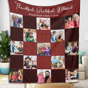 Personalised Autumn Plaid Unique 13 Photo Collage Fleece Blanket