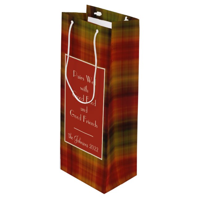 Personalised Autumn Print Wine Gift Bag (Front Angled)