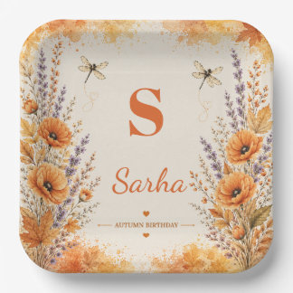 Personalised Autumn Wildflower Dragonfly Birthday Paper Plate