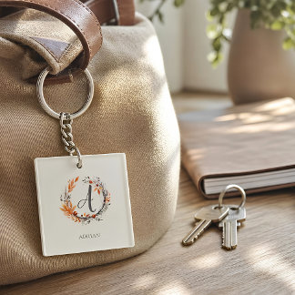 Personalised Autumn Wreath Monogram Keychain