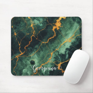 Personalised Autumnal Forest Green & Gold Marble Mouse Pad