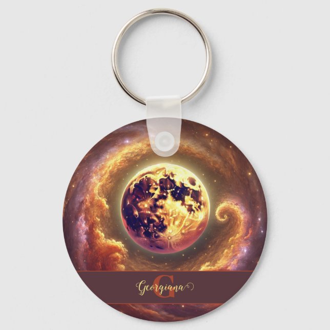 Personalised Autumnal Galaxy Harvest Moon Key Ring (Front)