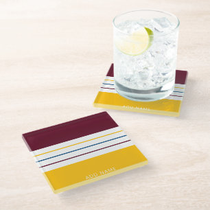 Personalised Autumnal Mulberry Amber Stripes Glass Coaster