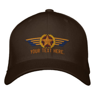 Personalised Aviation Star Laurels Pilot Wings Embroidered Hat
