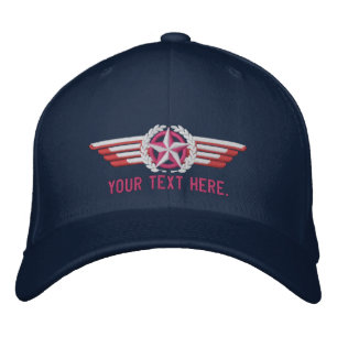 Personalised Aviation Star Laurels Pilot Wings Embroidered Hat