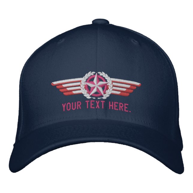 Personalised Aviation Star Laurels Pilot Wings Embroidered Hat (Front)