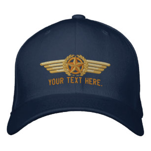 Personalised Aviation Star Laurels Pilot Wings Embroidered Hat
