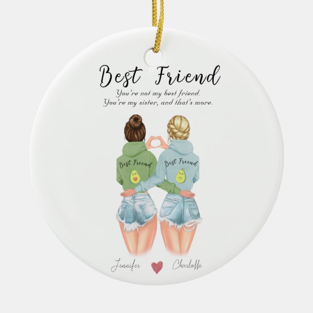 Personalised  avocado gift for best friend ceramic tree decoration (Front)