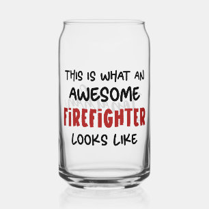 Personalised Awesome Firefighter Funny Firefighter Can Glass