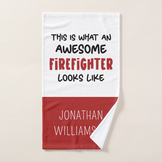 Personalised Awesome Firefighter Funny Firefighter Hand Towel (Hand Towel)