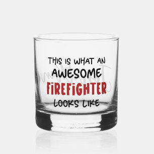 Personalised Awesome Firefighter Funny Firefighter Whiskey Glass