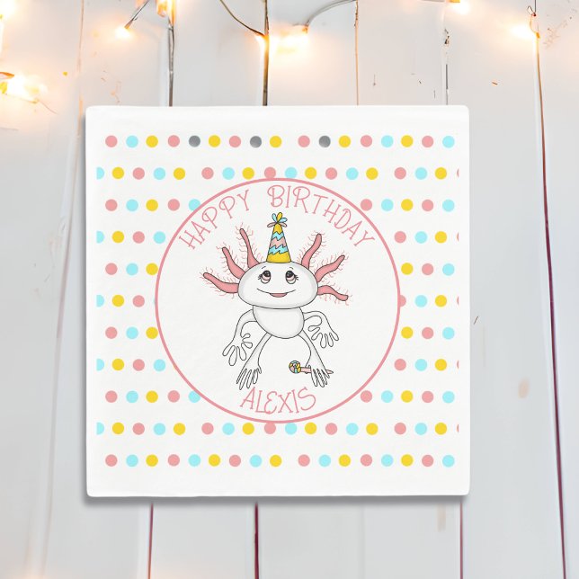Personalised Axolotl Themed Birthday Party Napkin (Creator Uploaded)