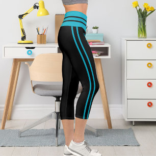 Personalised Azure Black Stripes Pet Cat Themed Capri Leggings