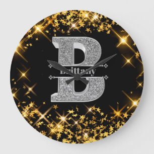 Personalised B Initial Silver Monogram Your Name Large Clock