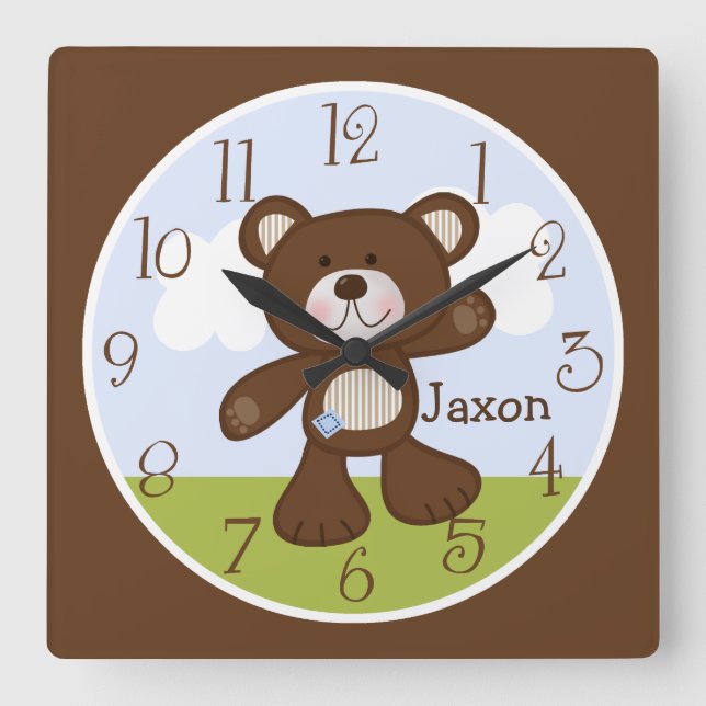 Personalised B is for Bear/Teddy Bear Kids Clock (Front)