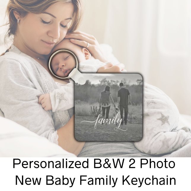 Personalised B&W 2 Photo Baby  Key Ring (Personalized B&W 2 Photo Baby Keychain)