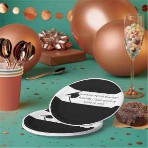 Personalised B&W Class of 20XX Graduation Paper Plate